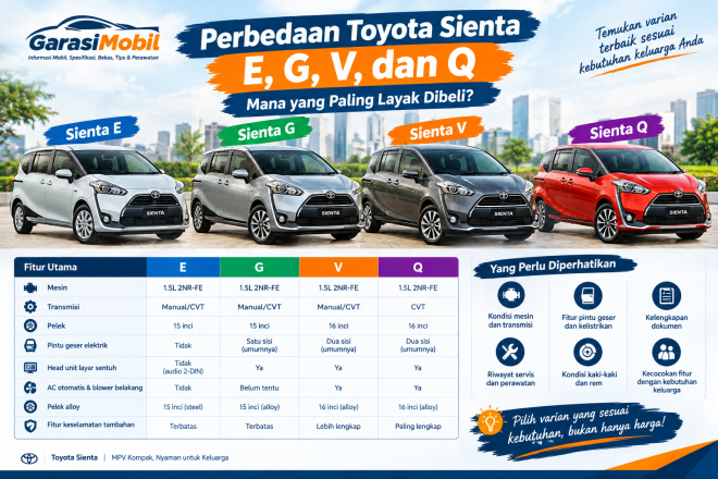 Perbedaan Toyota Sienta E, G, V, dan Q